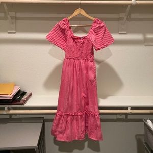 Draper James Deana Smocked Dress in Pink Stripe, Size S